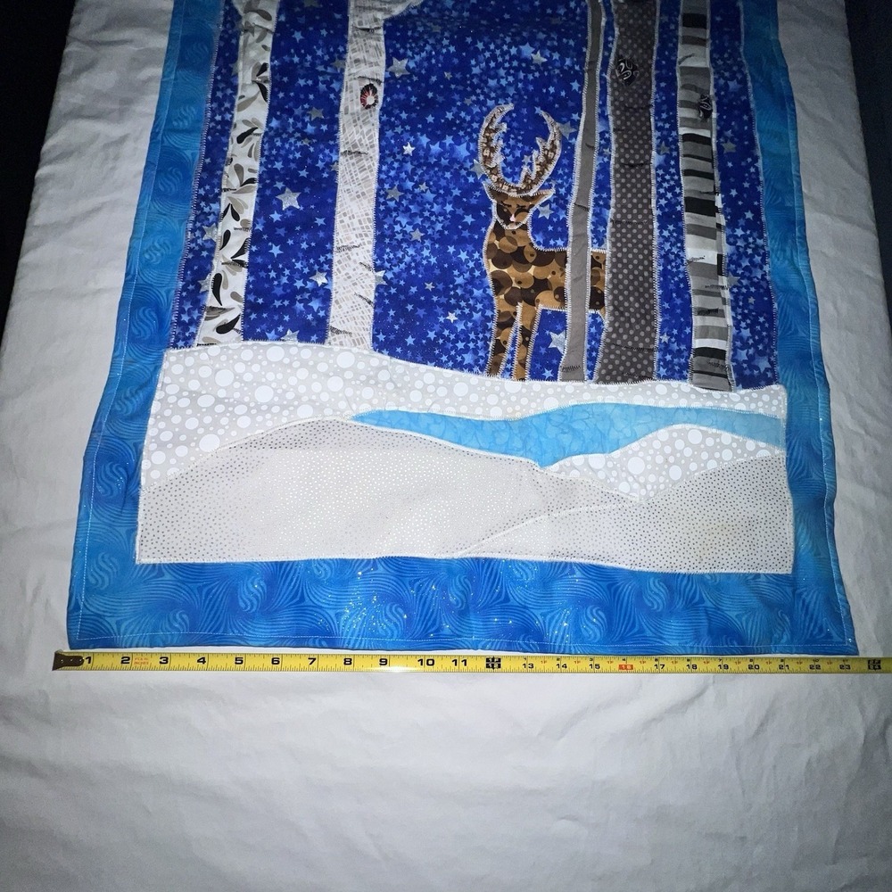 Hand Made Quilt Wall Hanging 23x31 Country Cabin Woods Cottage Core Deer Owl - Picture 12 of 13